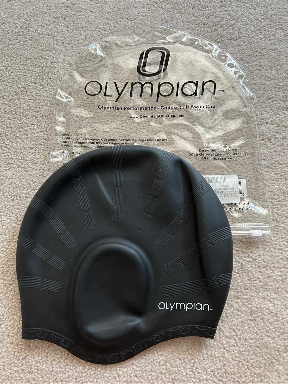 Olympian Black Performance Swim Cap NEW